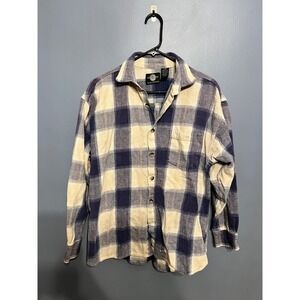 Vintage Men's Santana Flannel Button Up Blue + White‎ SZ XL Grunge 90s Shacket